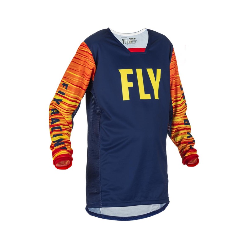 Fly Racing Youth Kinetic Wave Jersey (Navy/Yellow/Red) (Youth XL)