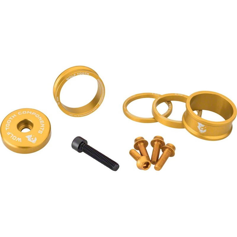 Wolf Tooth Components Headset Spacer BlingKit (Gold) (3, 5, 10, 15mm) (w/ Bottle Cage Bolts)