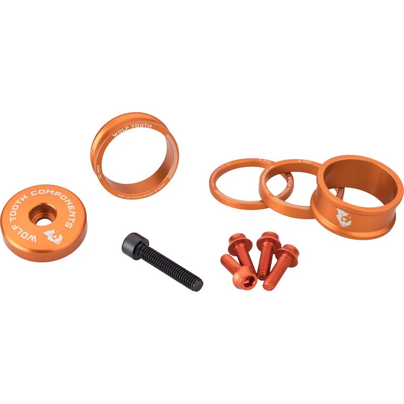 Wolf Tooth Components Headset Spacer BlingKit (Orange) (3, 5, 10, 15mm) (w/ Bottle Cage Bolts)