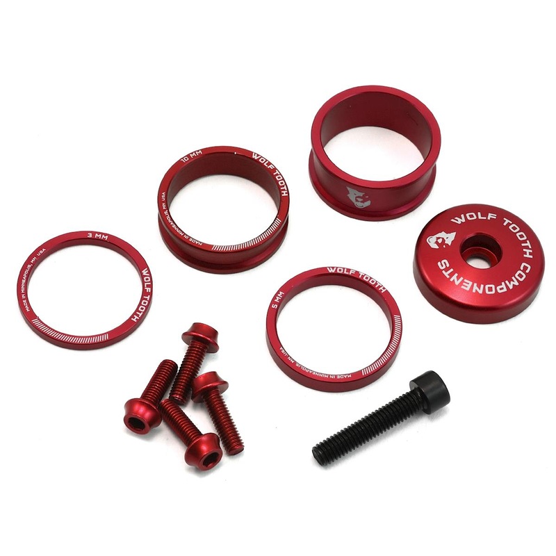 Wolf Tooth Components Headset Spacer BlingKit (Red) (3, 5, 10, 15mm) (w/ Bottle Cage Bolts)