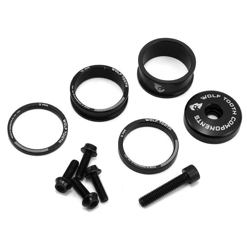 Wolf Tooth Components Headset Spacer BlingKit (Black) (3, 5, 10, 15mm) (w/ Bottle Cage Bolts)
